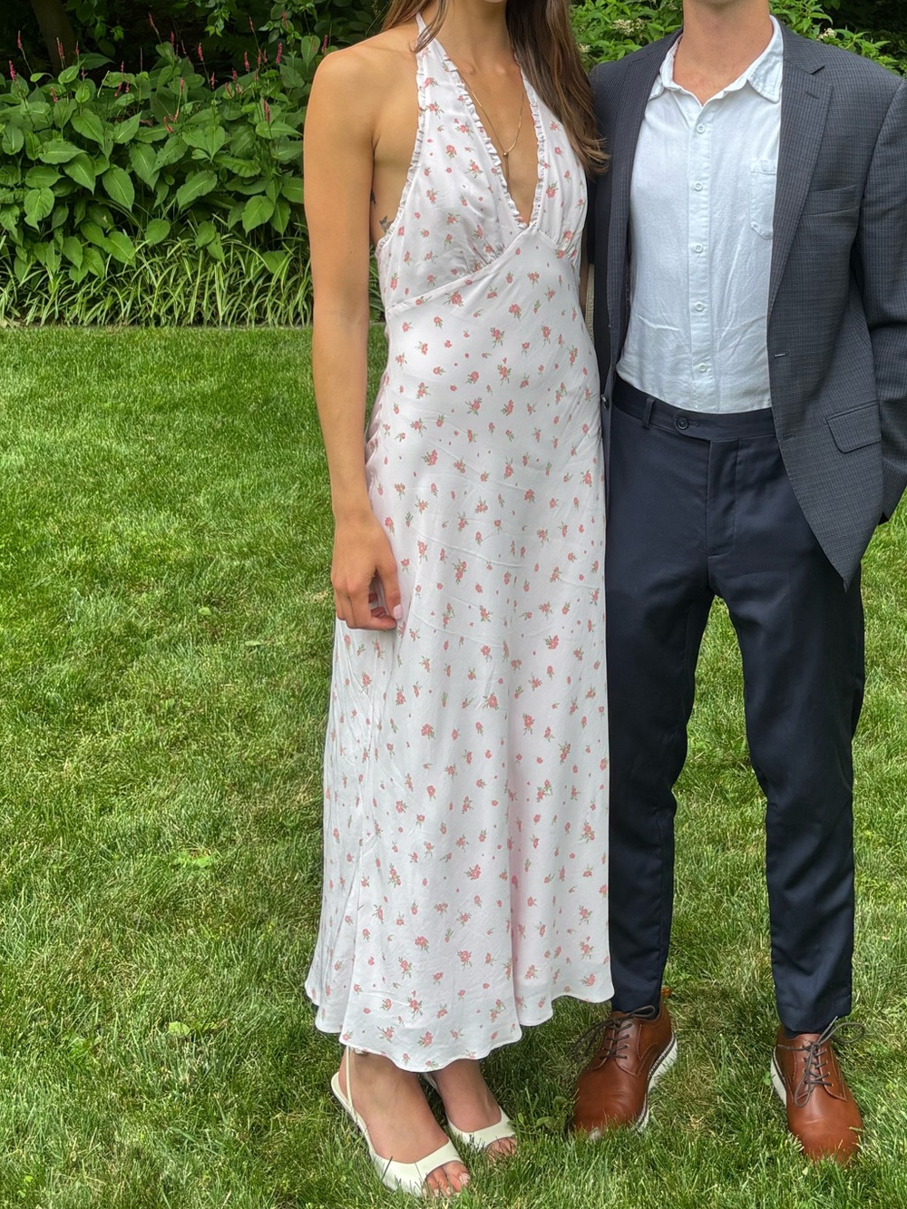 Aritzia White Maxi Dress with Pink Floral Print